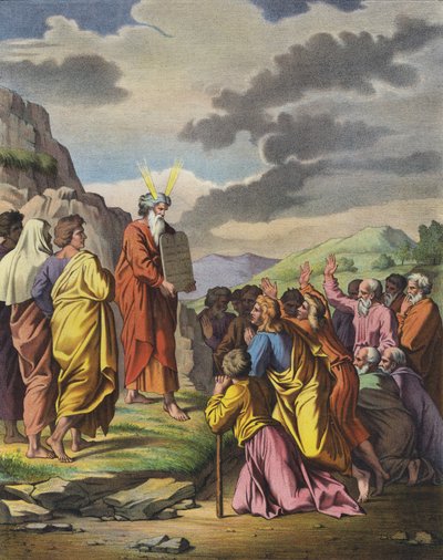 Moses delivering the Ten Commandments to his people by Raffaello Sanzio Raphael